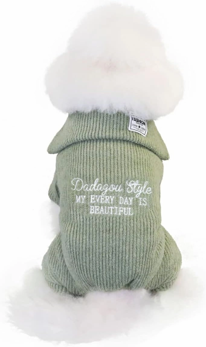 Green XXL Fleece Dog Sweater - Warm Winter Jumpsuit for Small & Medium Dogs & Cats