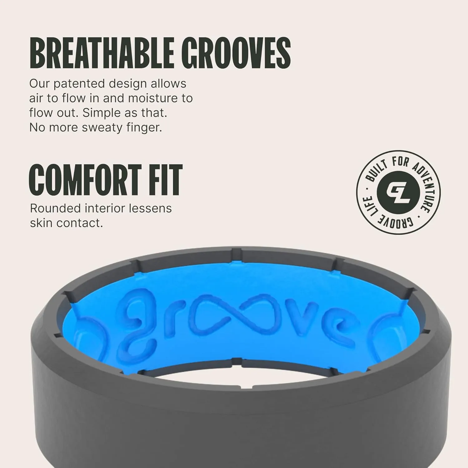 Groove Life Edge Silicone Ring - Breathable Rubber Wedding Rings for Men, Lifetime Coverage, Unique Design, Comfort Fit Ring