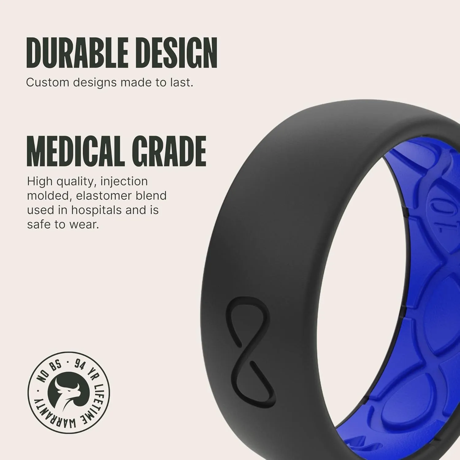 Groove Life Solid Silicone Ring - Breathable Rubber Wedding Rings for Men, Lifetime Coverage, Unique Design, Comfort Fit Ring