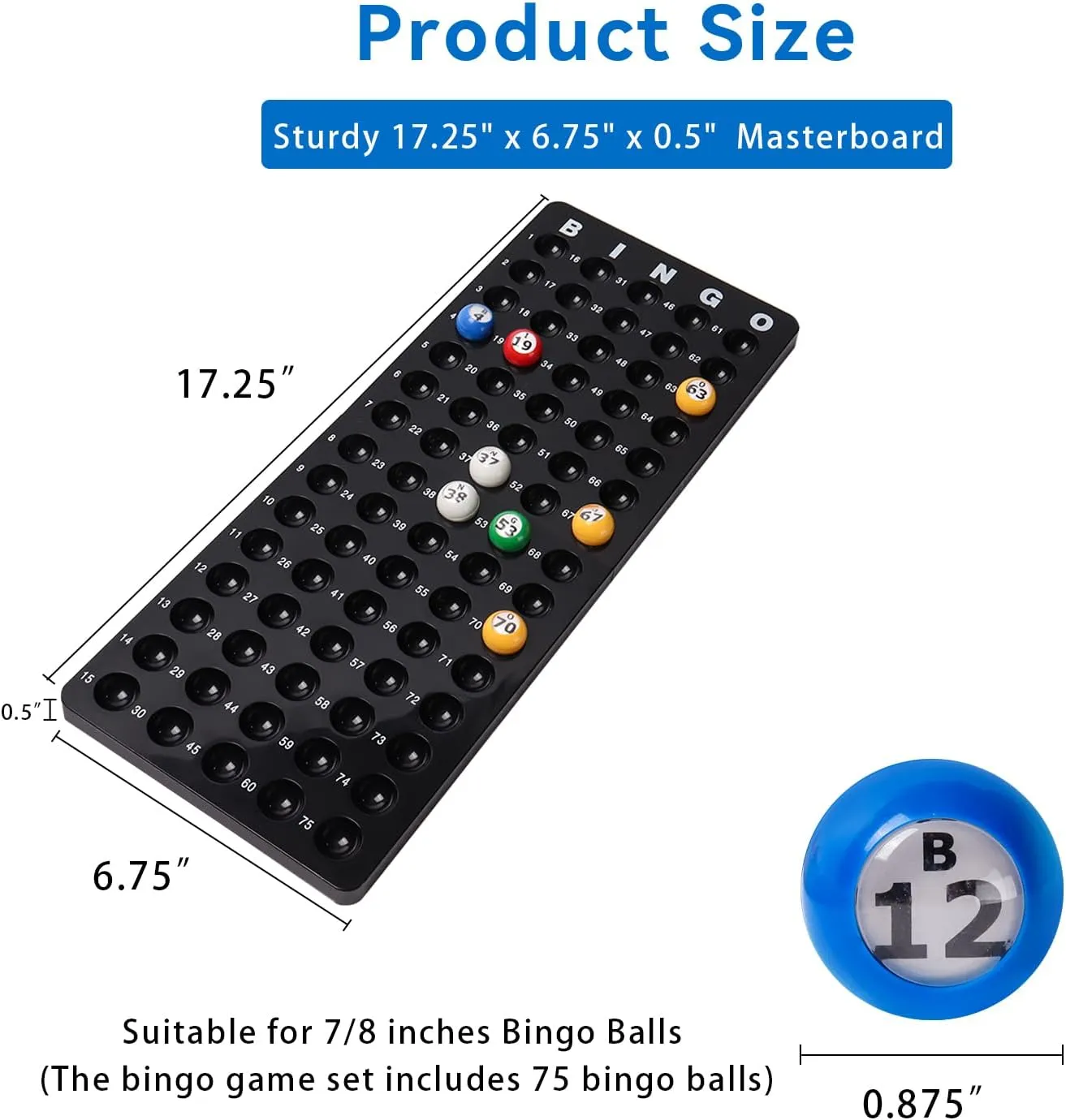 GSE Games & Sports Expert Professional Bingo Master Board & 7/8" Multi-Color Balls, Black Bingo Calling Board for Parties, Large Groups, Family Game Night