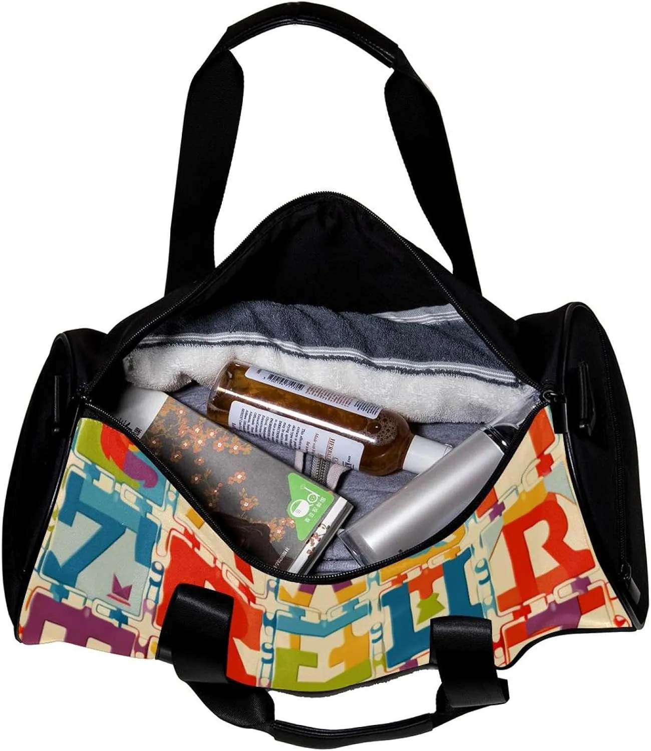 Gym Bag for Women,Small Gym Bag for Men,Alphabet Number Puzzle Pattern,Overnight Bag