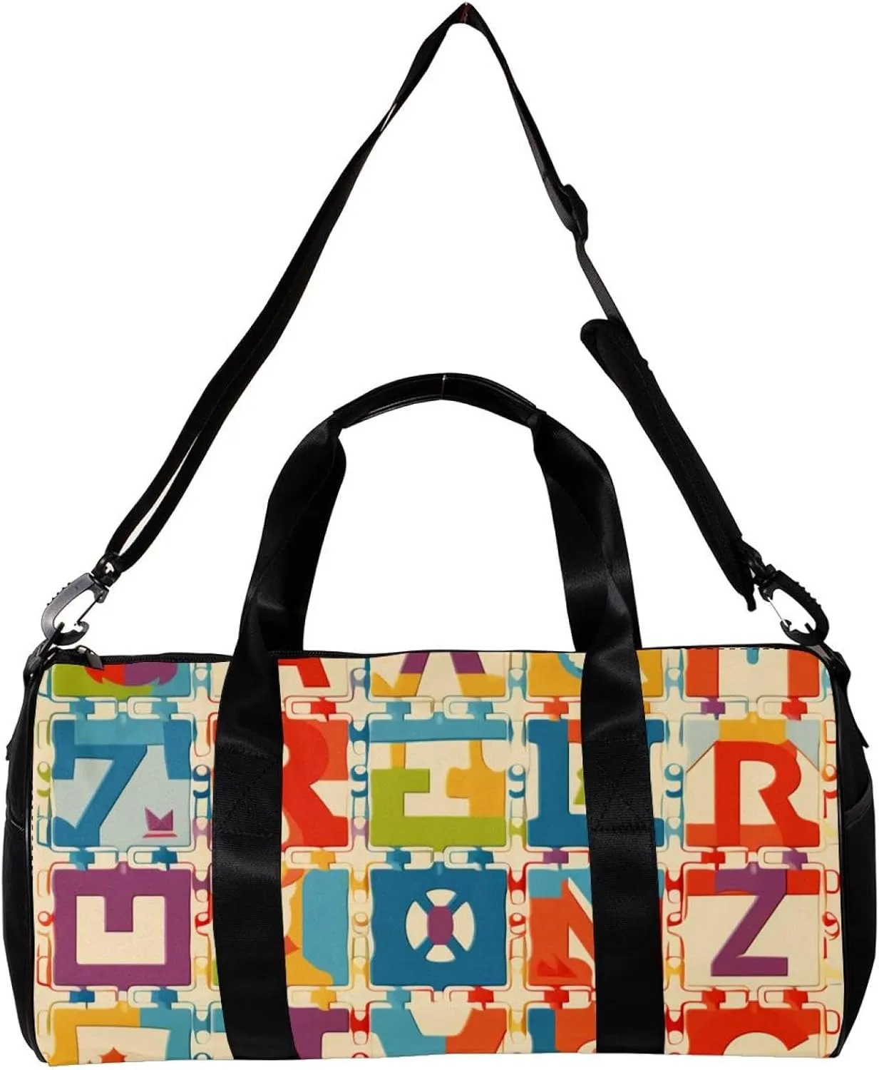 Gym Bag for Women,Small Gym Bag for Men,Alphabet Number Puzzle Pattern,Overnight Bag