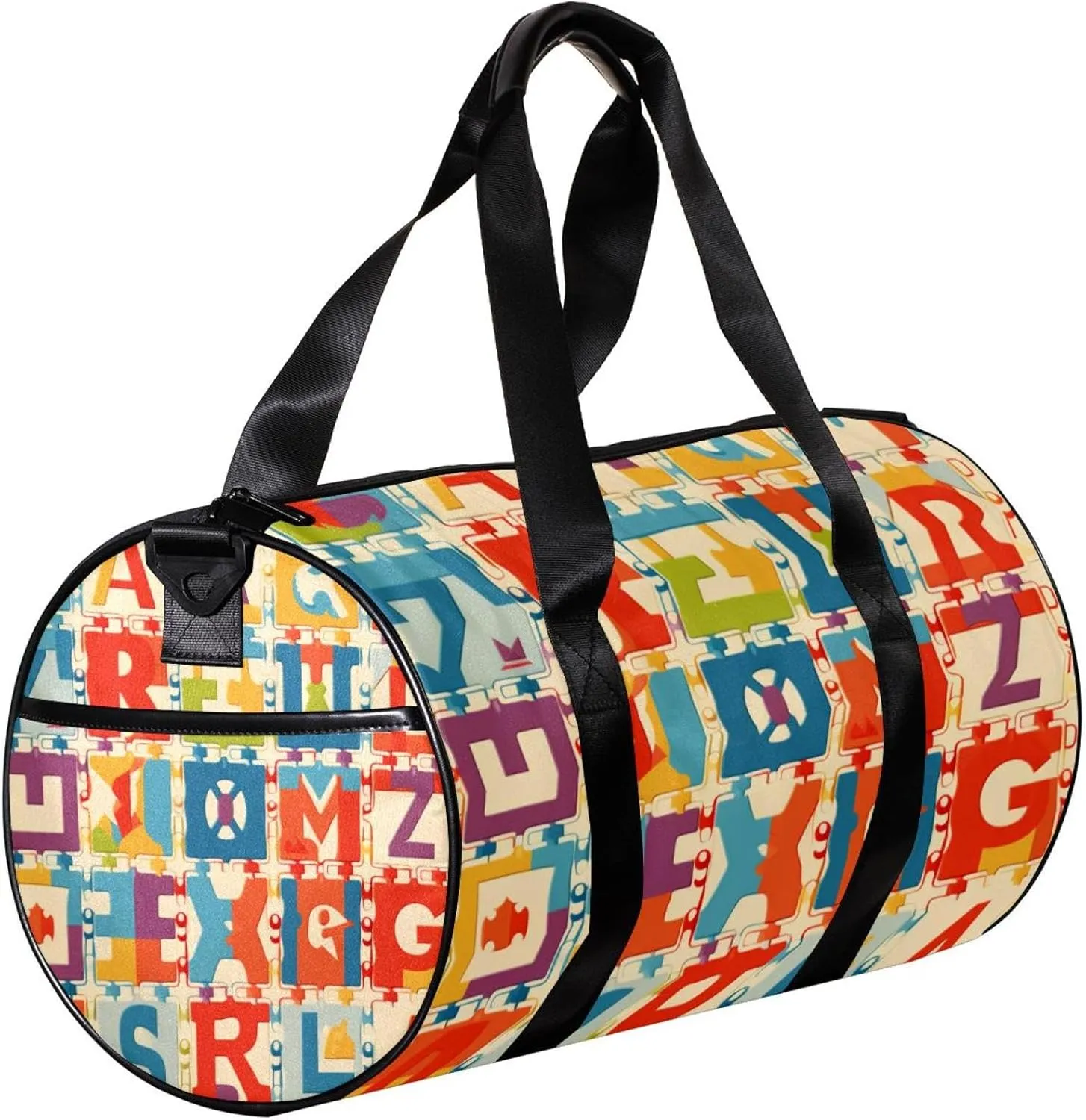Gym Bag for Women,Small Gym Bag for Men,Alphabet Number Puzzle Pattern,Overnight Bag