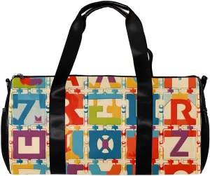 Gym Bag for Women,Small Gym Bag for Men,Alphabet Number Puzzle Pattern,Overnight Bag