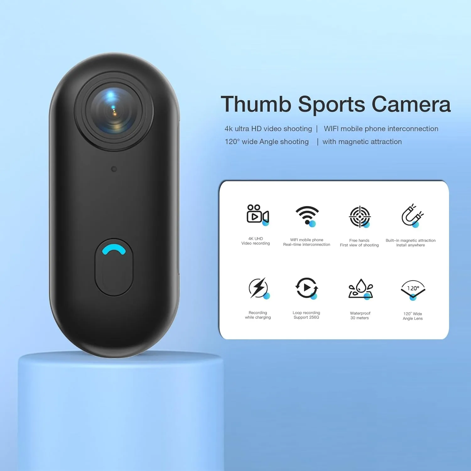 H8 64GB 4K Thumb Action Camera, Mini Body Cameras, Wearable Pocket Vlogging Camera, Multiple Accessory Mount Anywhere Small Portable Hands-Free Helmet Cam for Work, Cycling, Travel, Pet Walking (Black