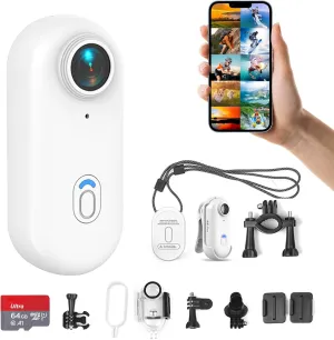 H8 64GB 4K Thumb Action Camera, Mini Body Cameras, Wearable Pocket Vlogging Camera, Multiple Accessory Mount Anywhere Small Portable Hands-Free Helmet Cam for Work, Cycling, Travel, Pet Walking