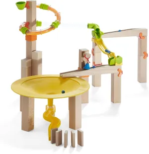 HABA Ball Track Basic Pack Funnel Jungle - Wooden Marble Run with Plastic Elements (Made in Germany)