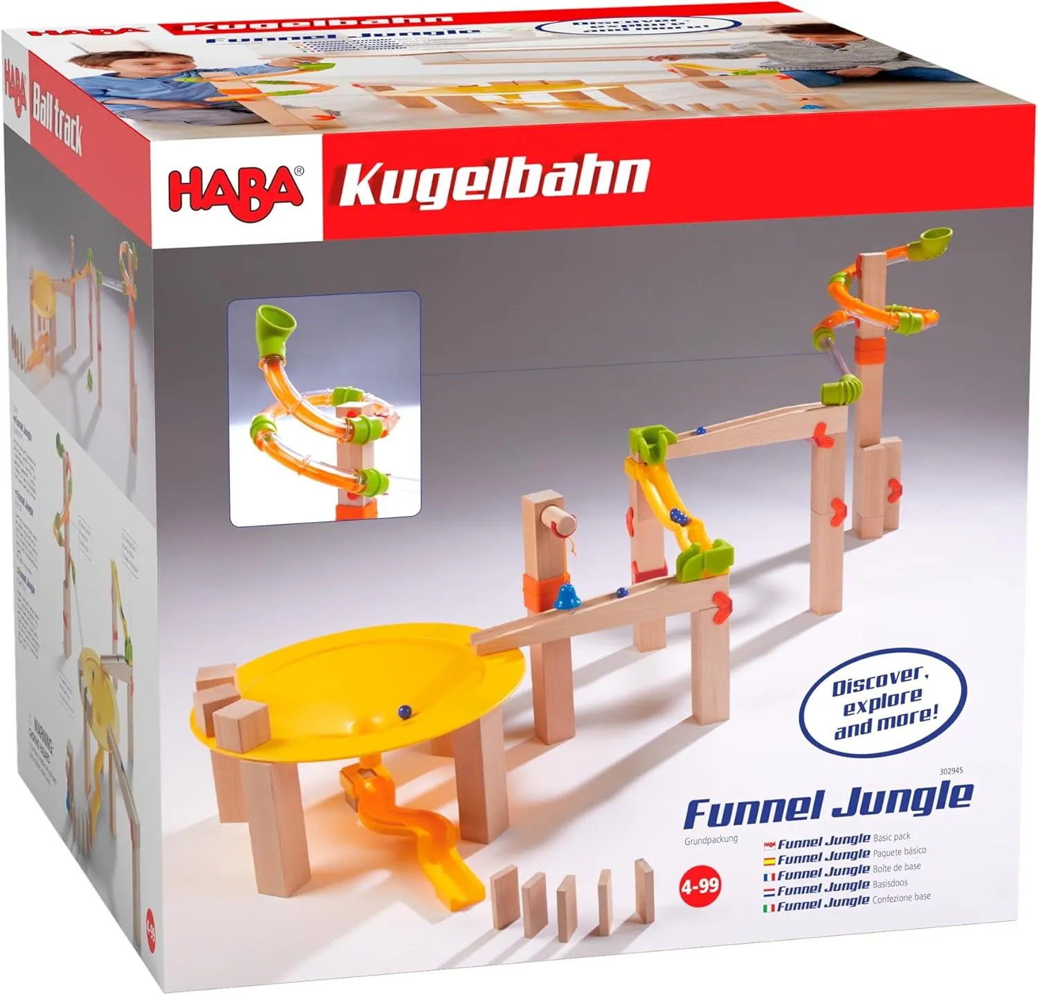HABA Ball Track Basic Pack Funnel Jungle - Wooden Marble Run with Plastic Elements (Made in Germany)