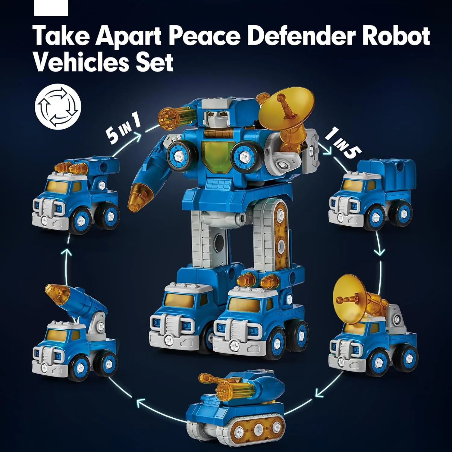hahaland 5 Year Old Boy Birthday Gift - STEM Toys for Ages 5-7 - Toy for 5 Year Old - 5 in 1 Take Apart Trucks Transform to Robot - 6 Year Old Gifts Ideas - Boys Toys Age 4-6 Kids Construction Toys