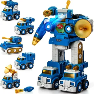 hahaland 5 Year Old Boy Birthday Gift - STEM Toys for Ages 5-7 - Toy for 5 Year Old - 5 in 1 Take Apart Trucks Transform to Robot - 6 Year Old Gifts Ideas - Boys Toys Age 4-6 Kids Construction Toys