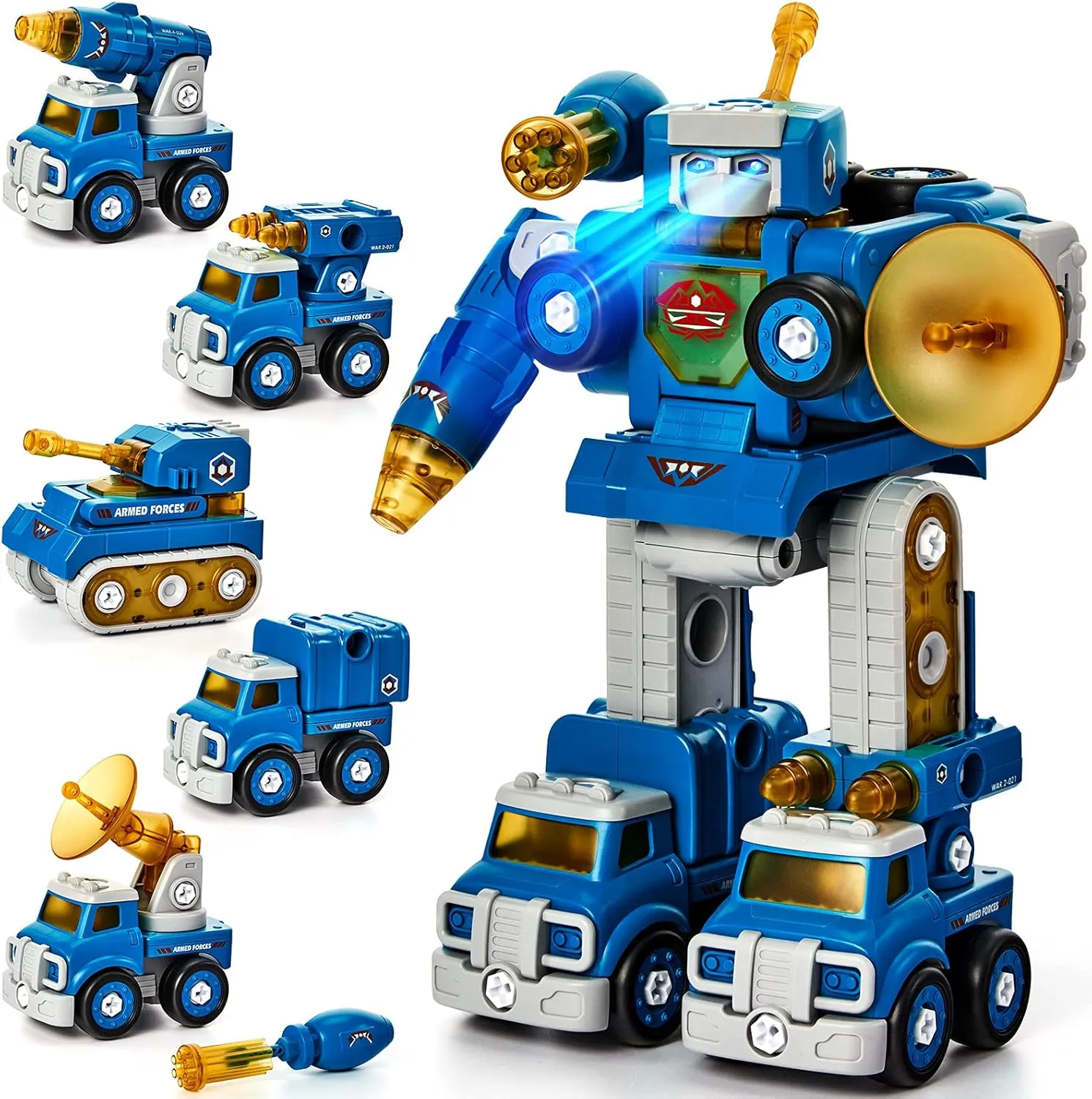 hahaland 5 Year Old Boy Birthday Gift - STEM Toys for Ages 5-7 - Toy for 5 Year Old - 5 in 1 Take Apart Trucks Transform to Robot - 6 Year Old Gifts Ideas - Boys Toys Age 4-6 Kids Construction Toys