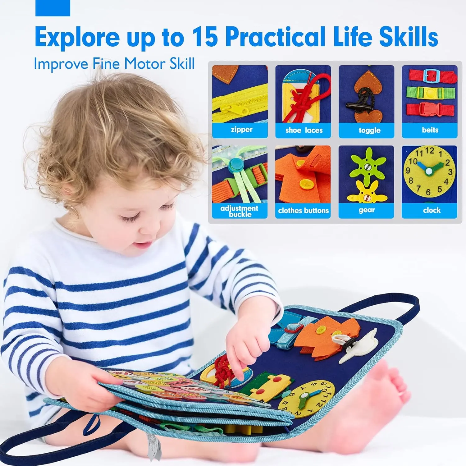 hahaland Busy Board for 1 Year Old - Montessori Toys for 2 Year Old Boy Birthday Gift - Preschool Learning Activities Toddlers Boy Toys 2-3 with Life Skills,Alphabet,Number,Shape,Color,Animal,Weather