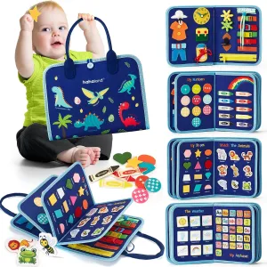 hahaland Busy Board for 1 Year Old - Montessori Toys for 2 Year Old Boy Birthday Gift - Preschool Learning Activities Toddlers Boy Toys 2-3 with Life Skills,Alphabet,Number,Shape,Color,Animal,Weather
