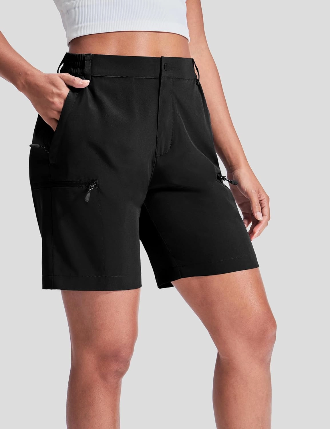 Haimont Women's 7" Hiking Cargo Shorts Quick Dry Lightweight Stretch UV Protection with Zipper Pockets Travel Camping