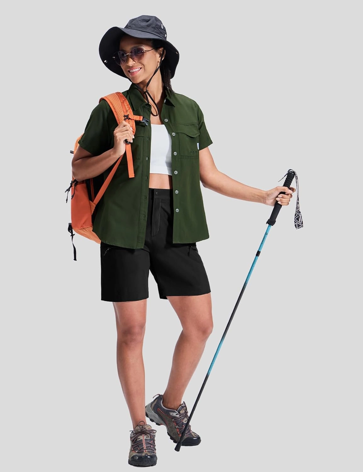 Haimont Women's 7" Hiking Cargo Shorts Quick Dry Lightweight Stretch UV Protection with Zipper Pockets Travel Camping