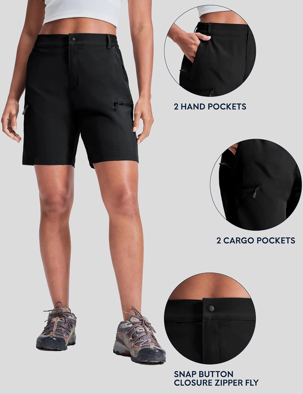 Haimont Women's 7" Hiking Cargo Shorts Quick Dry Lightweight Stretch UV Protection with Zipper Pockets Travel Camping