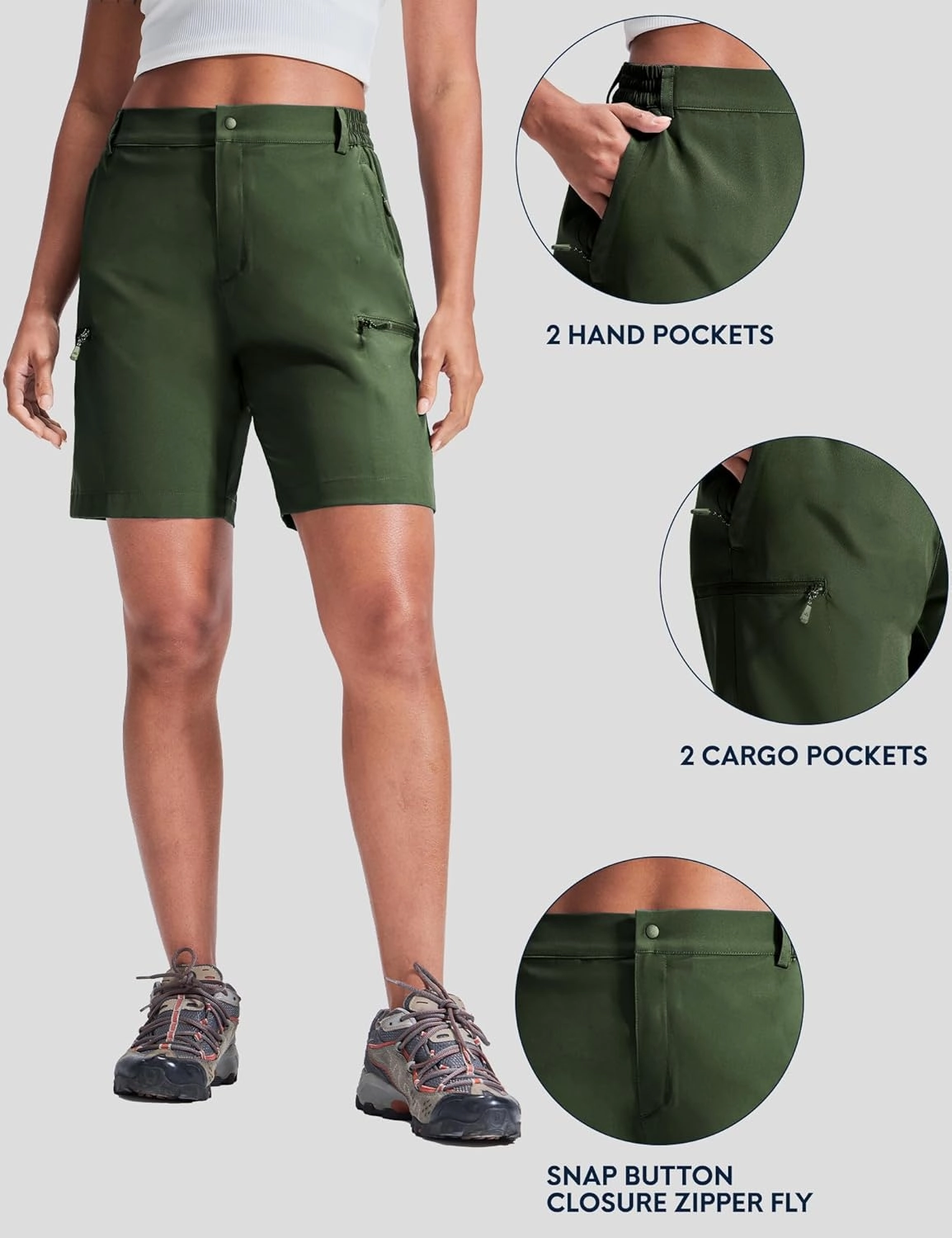 Haimont Women's 7" Hiking Cargo Shorts Quick Dry Lightweight Stretch UV Protection with Zipper Pockets Travel Camping