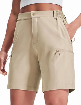 Haimont Women's 7" Hiking Cargo Shorts Quick Dry Lightweight Stretch UV Protection with Zipper Pockets Travel Camping