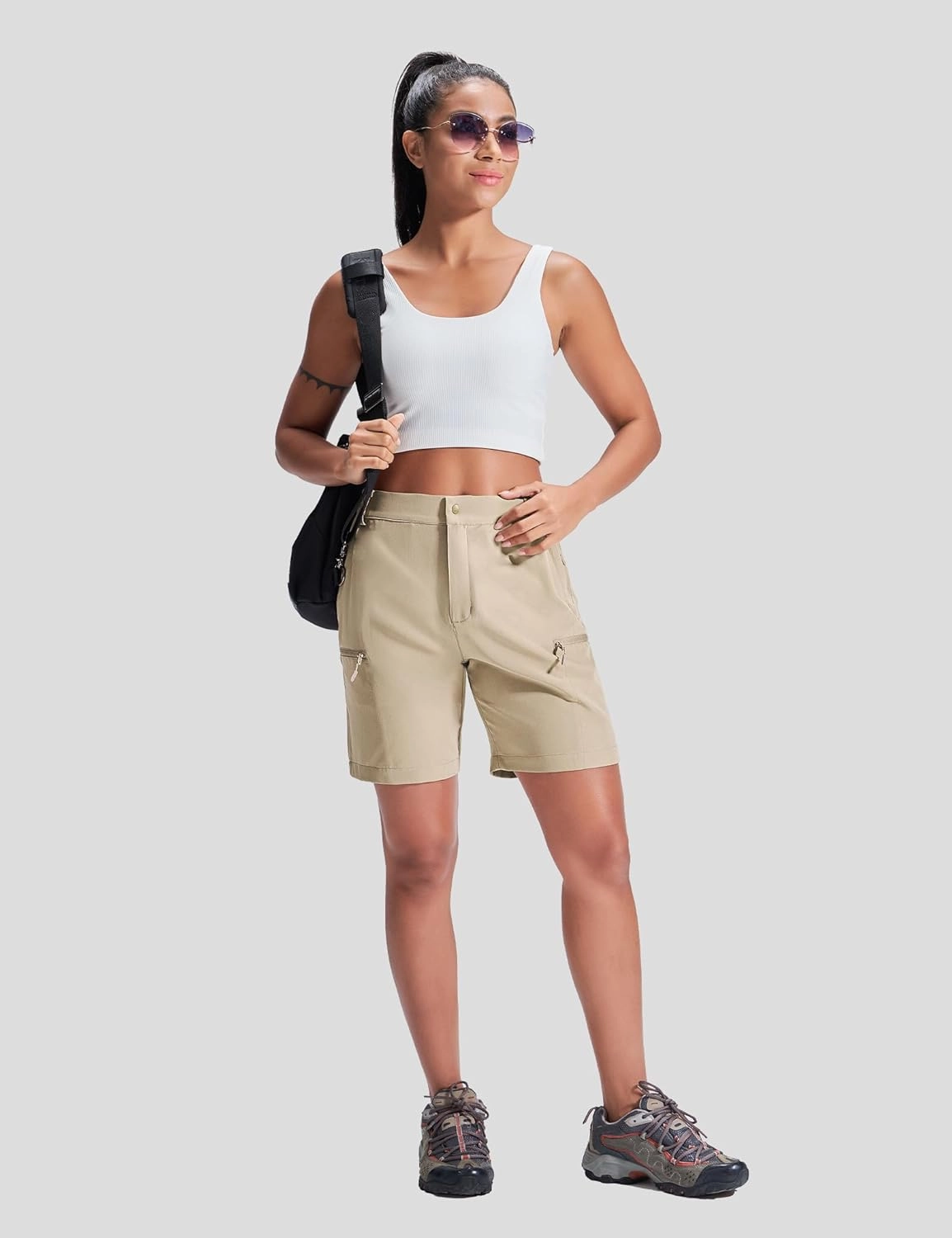 Haimont Women's 7" Hiking Cargo Shorts Quick Dry Lightweight Stretch UV Protection with Zipper Pockets Travel Camping