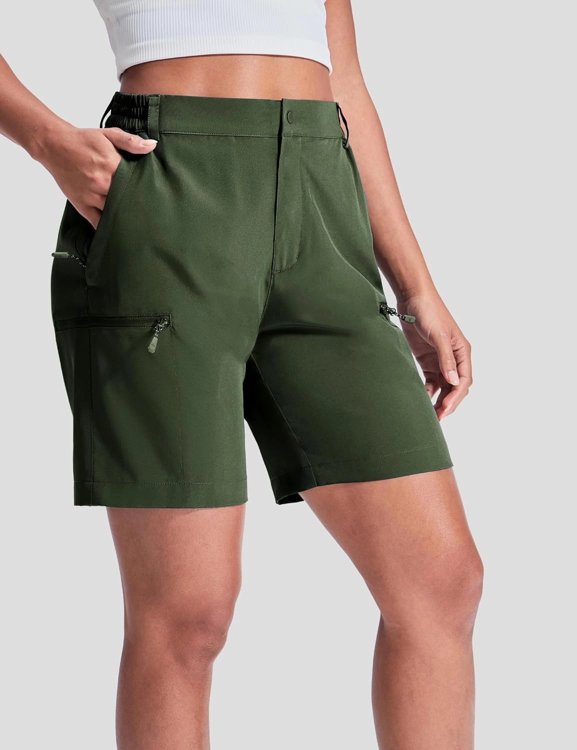 Haimont Women's 7" Hiking Cargo Shorts Quick Dry Lightweight Stretch UV Protection with Zipper Pockets Travel Camping