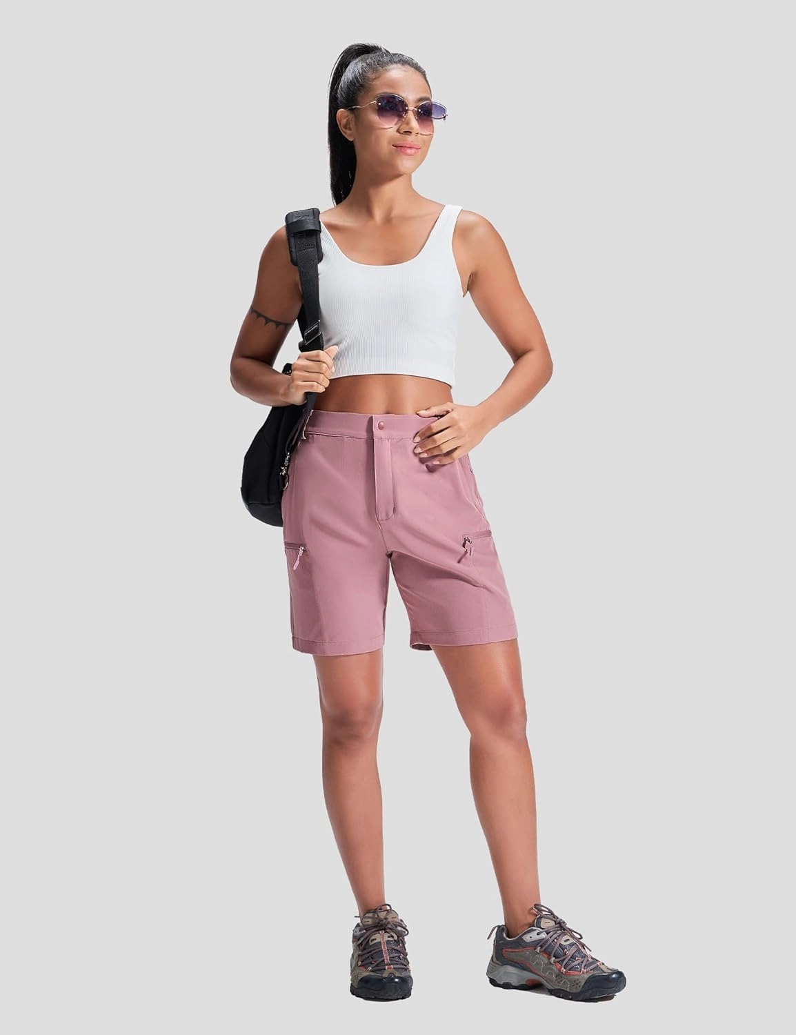 Haimont Women's 7" Hiking Cargo Shorts Quick Dry Lightweight Stretch UV Protection with Zipper Pockets Travel Camping