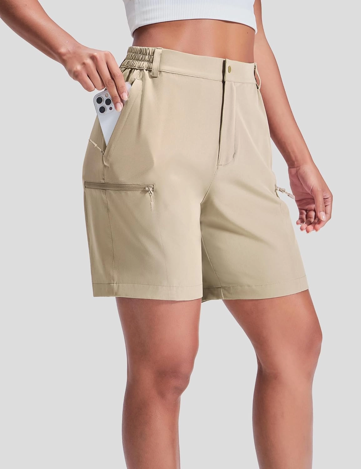 Haimont Women's 7" Hiking Cargo Shorts Quick Dry Lightweight Stretch UV Protection with Zipper Pockets Travel Camping