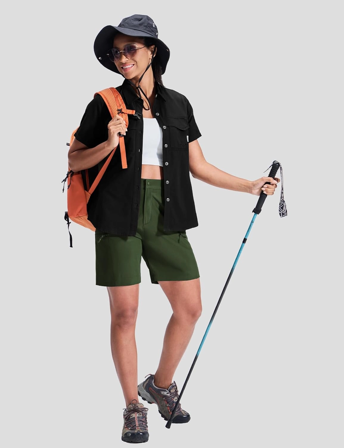 Haimont Women's 7" Hiking Cargo Shorts Quick Dry Lightweight Stretch UV Protection with Zipper Pockets Travel Camping