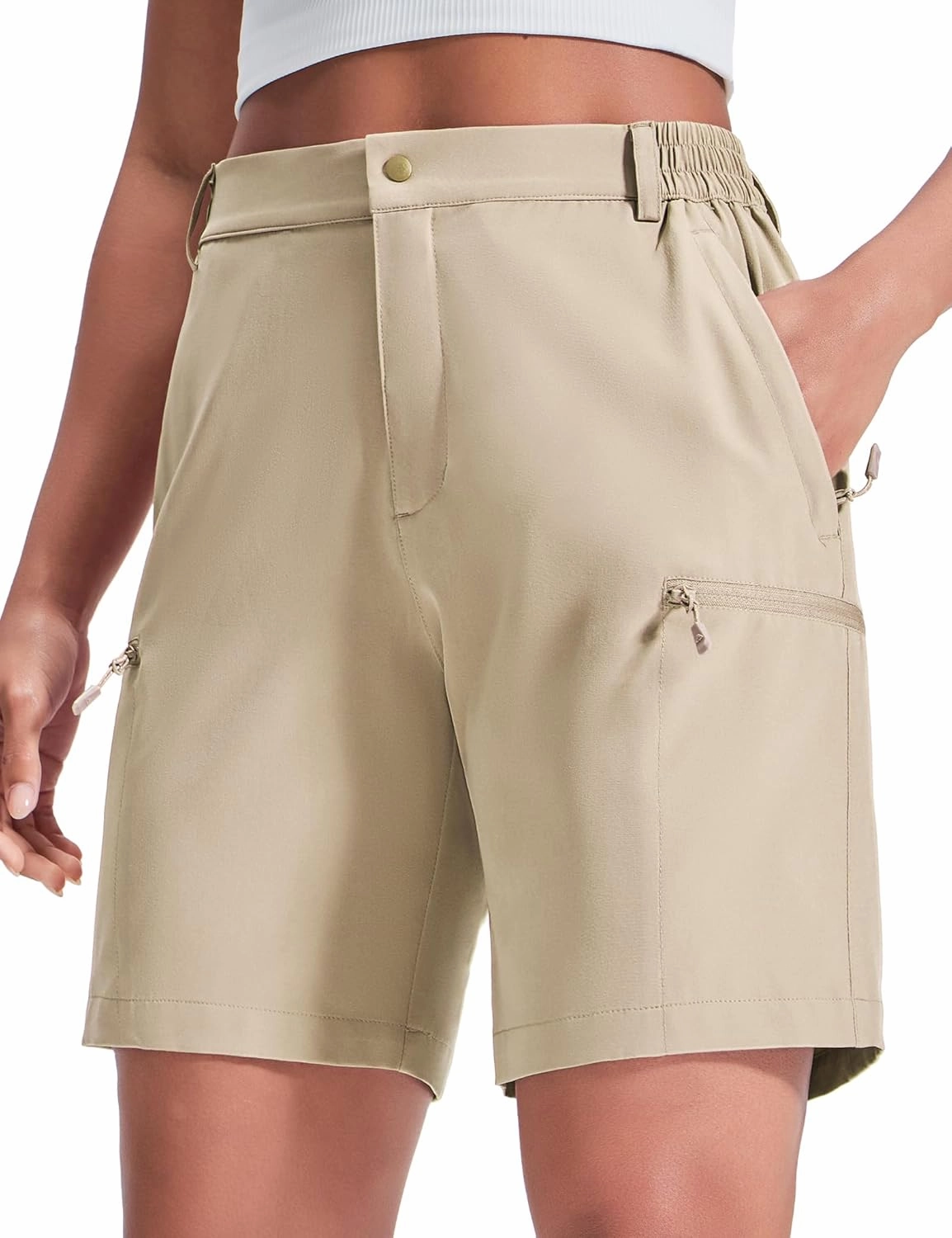 Haimont Women's 7" Hiking Cargo Shorts Quick Dry Lightweight Stretch UV Protection with Zipper Pockets Travel Camping