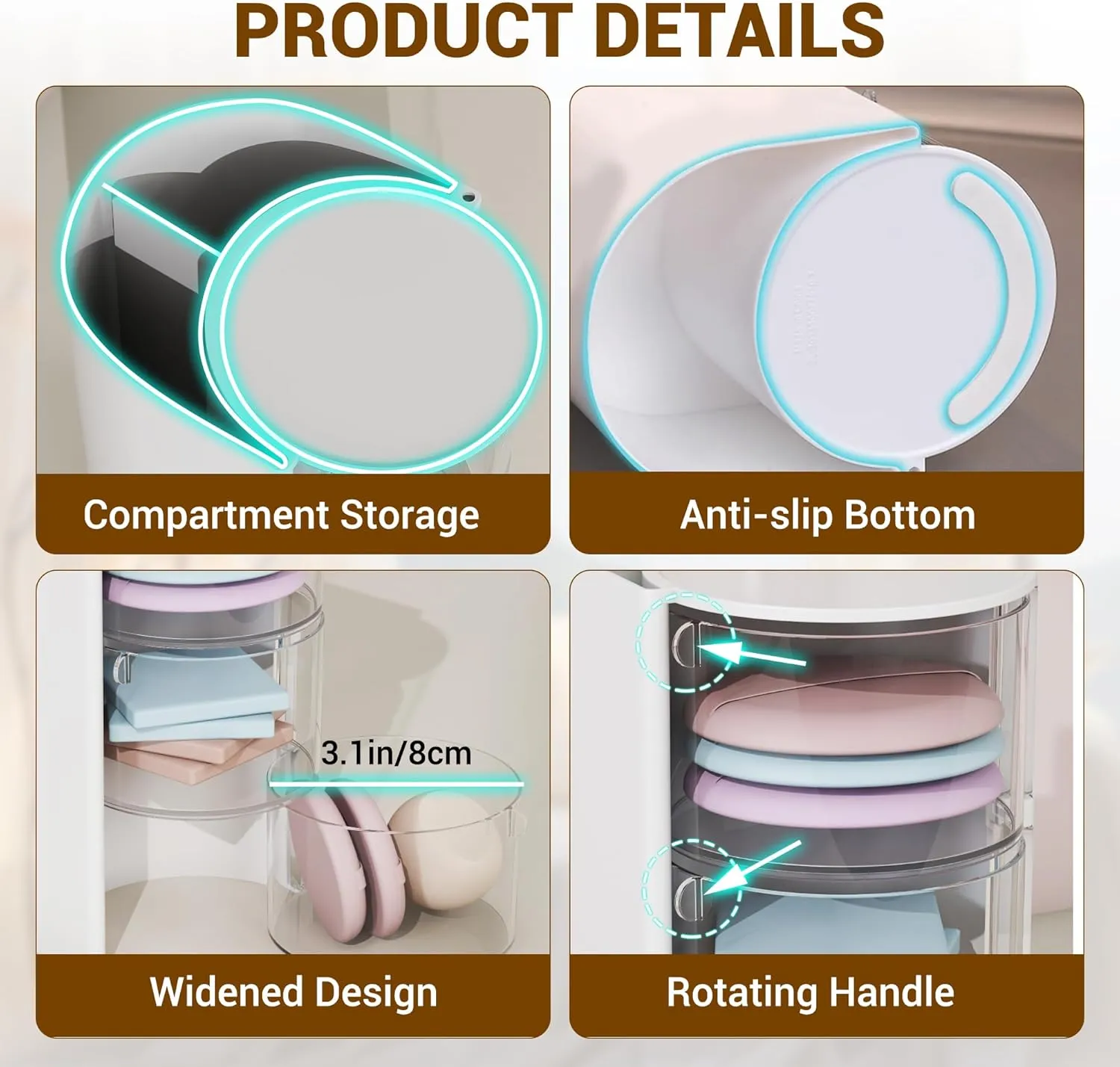 Hair Accessories Organizer with Hair Brush Holder, Rotatable Makeup Brush Holder for Necklaces, Earring, Bracelet, Ring, Makeup Brushes, Hair Clip and Hair Accessories (Pink, 3-Layer)