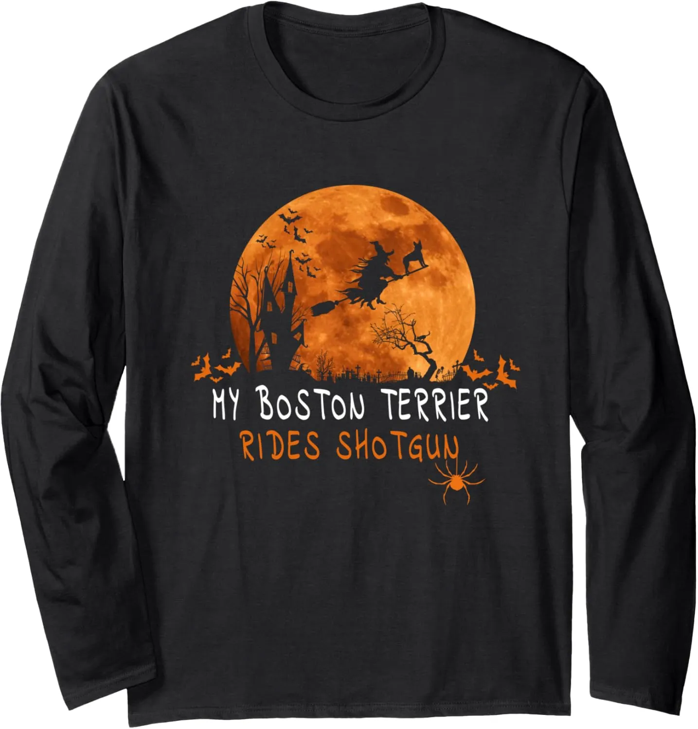 Halloween Boston Terrier T Shirts Costume Rides Shotgun Gift Long Sleeve T-Shirt