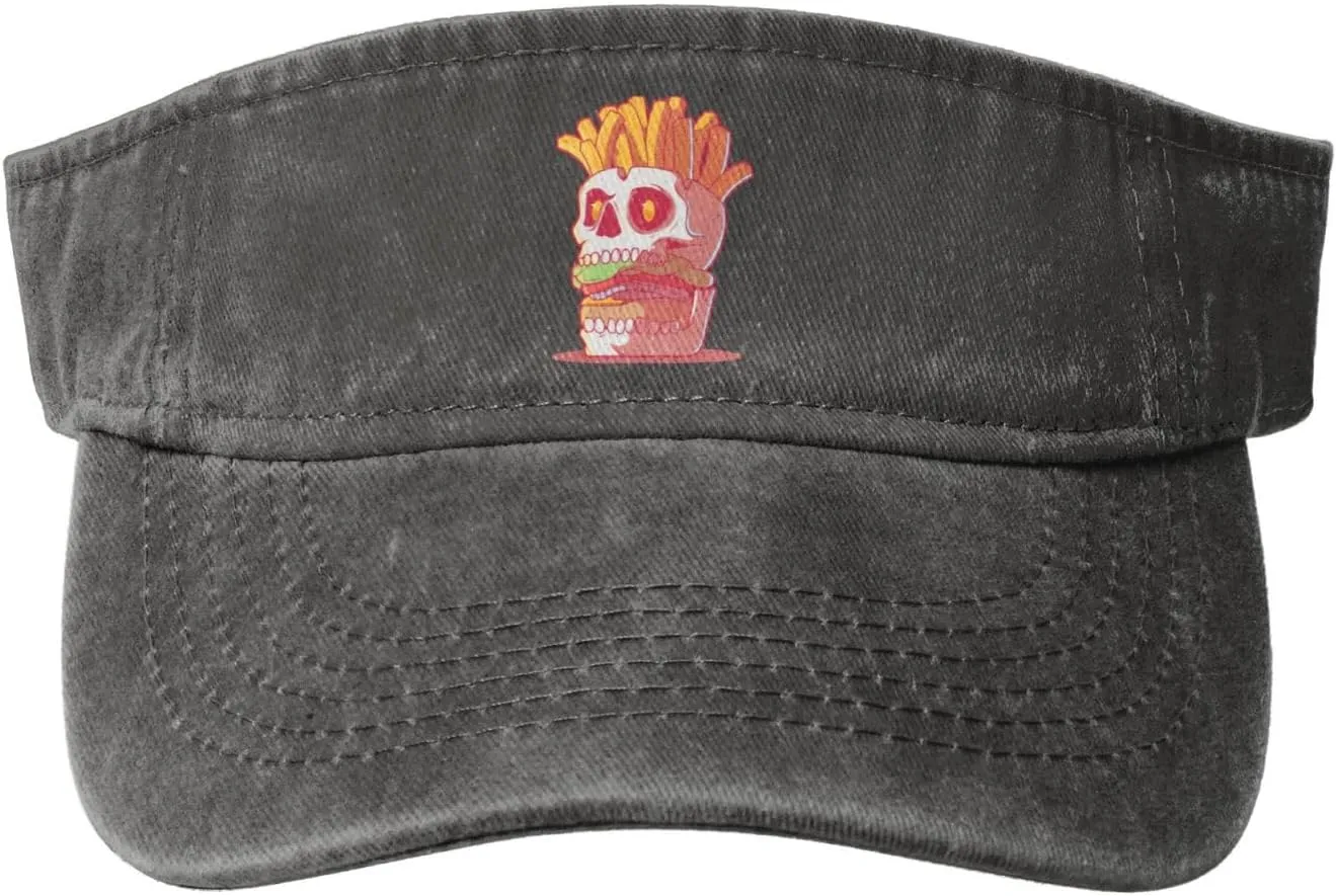 Hamburger Skull with Fries Sun Visor Hats Cotton Baseball Cap for Women Men Adjustable Sun Hat