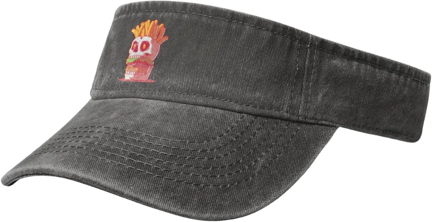 Hamburger Skull with Fries Sun Visor Hats Cotton Baseball Cap for Women Men Adjustable Sun Hat