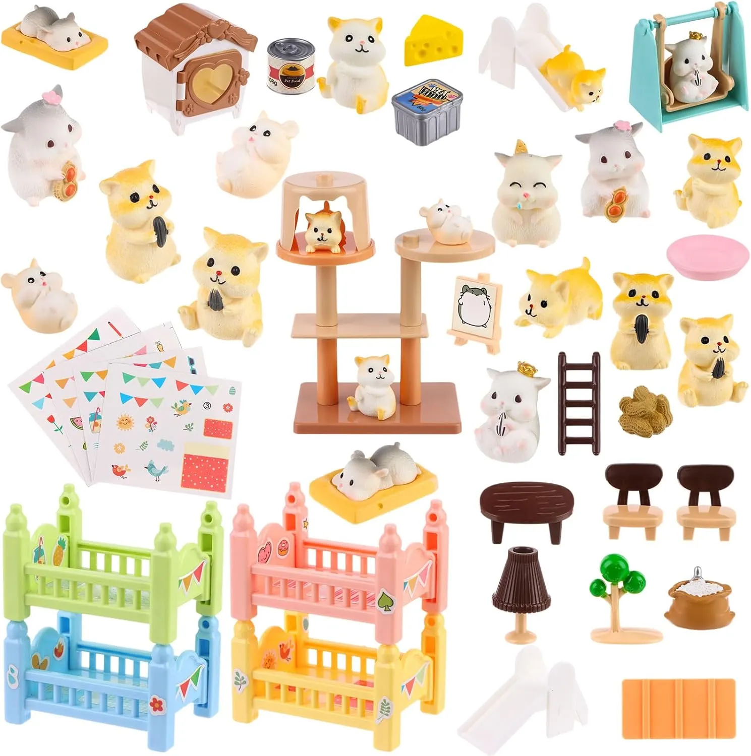 Hamster Figures Playset Toy- 43 Pack Pet Pretend Play Toys Realistic Hamster Figurines Plastic Animal Care Role Play EduDogional Learning Playset, Home Party Supplies, Cake Toppers