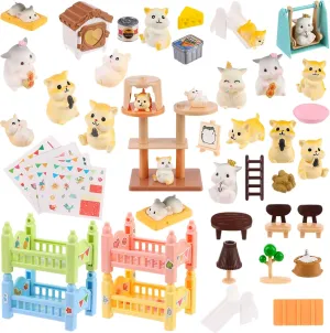 Hamster Figures Playset Toy- 43 Pack Pet Pretend Play Toys Realistic Hamster Figurines Plastic Animal Care Role Play EduDogional Learning Playset, Home Party Supplies, Cake Toppers