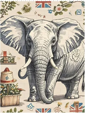 Hand Drawn Elephant Building Block Puzzle Personalized Building Bricks for Adults Square Shaped Block Puzzle Building Valentine's Day Gifts for Home Decor Brick Puzzle