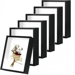 HD Glass HD Glass Wooden Black Hollow Photo Frame,4x6 Shadow Box Frame,Black Frames for Flower Pressing, Seashell Display Box ,Pet Memorial Shadow Box ( 6pcs 4X6)