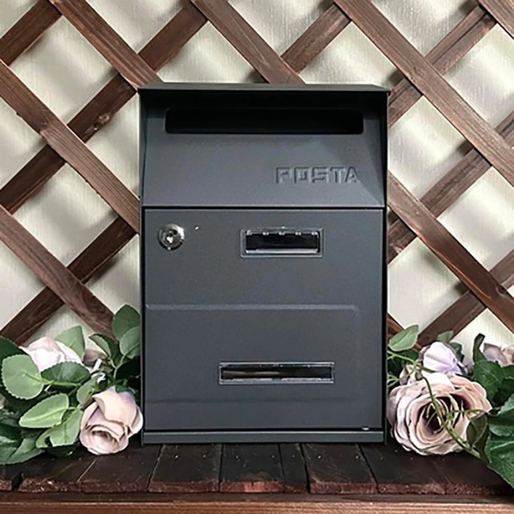 High Capacity Wall Mounted Galvanized Steel Mail Organizer,Sleek and Modern Lockable Post Box, Glossy Suggestion Box - for Single Family Home Or Community (Color : Key Gray)
