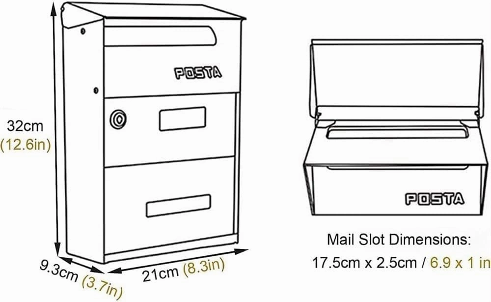 High Capacity Wall Mounted Galvanized Steel Mail Organizer,Sleek and Modern Lockable Post Box, Glossy Suggestion Box - for Single Family Home Or Community (Color : Key Gray)