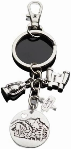 Hiking Mountain Scenery Camping Sign Binoculars Lantern Keychain with Clip Gift
