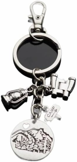 Hiking Mountain Scenery Camping Sign Binoculars Lantern Keychain with Clip Gift