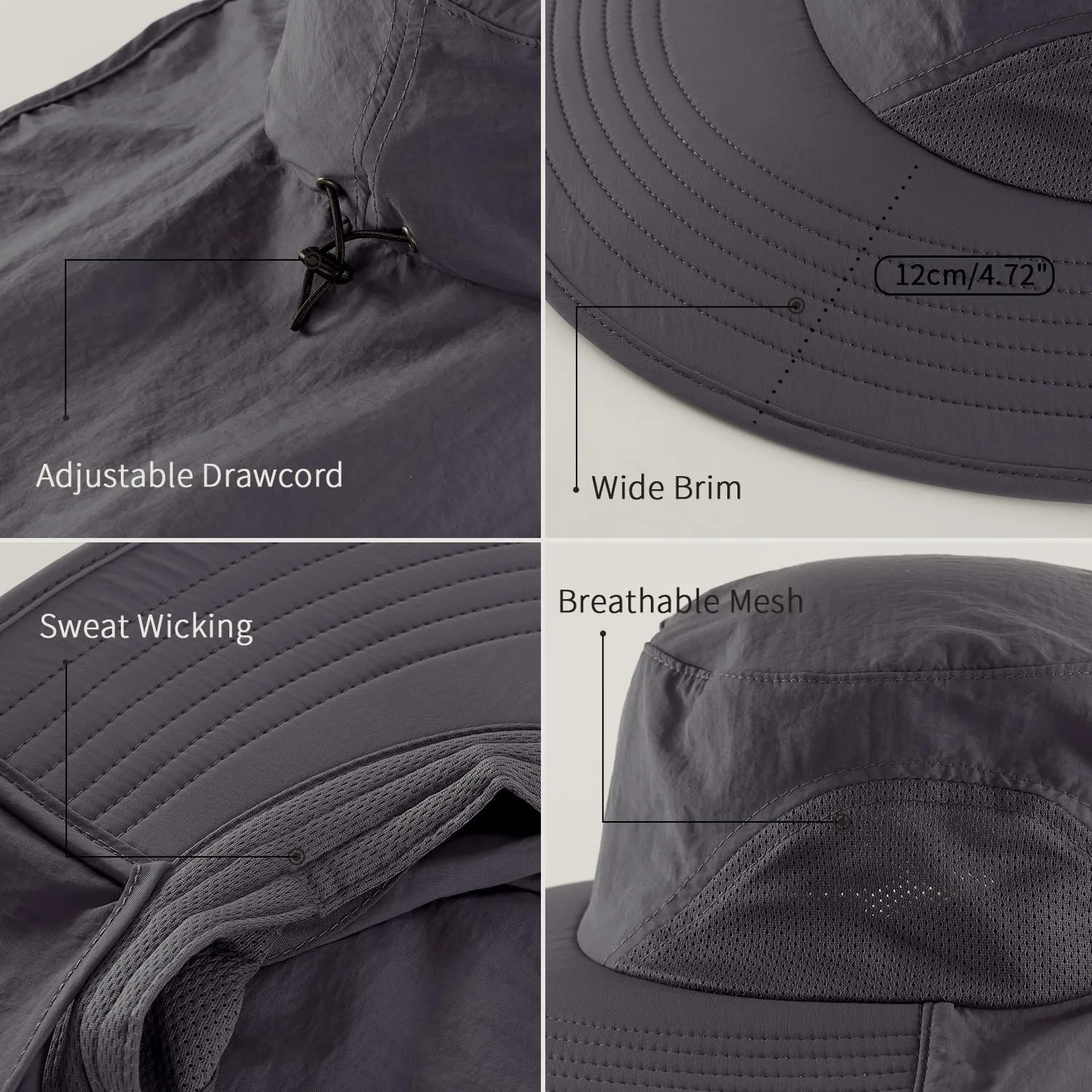 Home Prefer Outdoor UPF50  Sun Hat Wide Brim Mesh Fishing Hat with Neck Flap