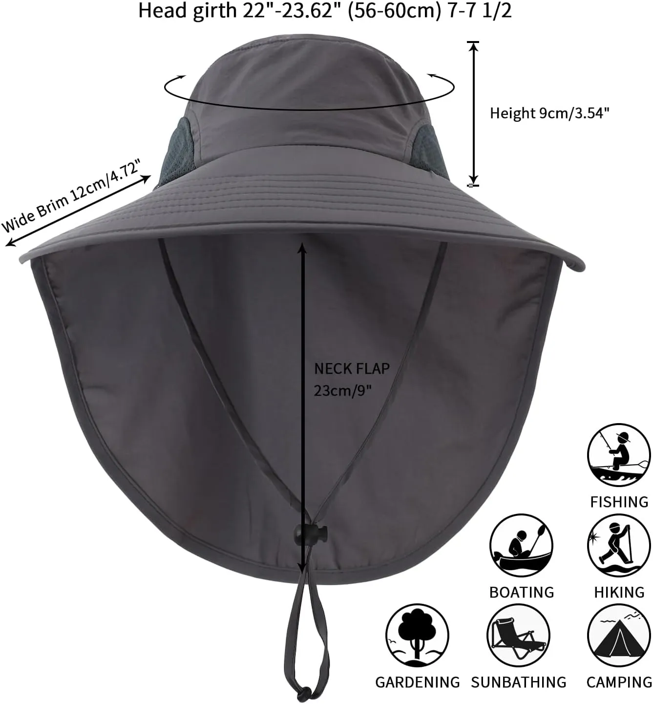 Home Prefer Outdoor UPF50  Sun Hat Wide Brim Mesh Fishing Hat with Neck Flap