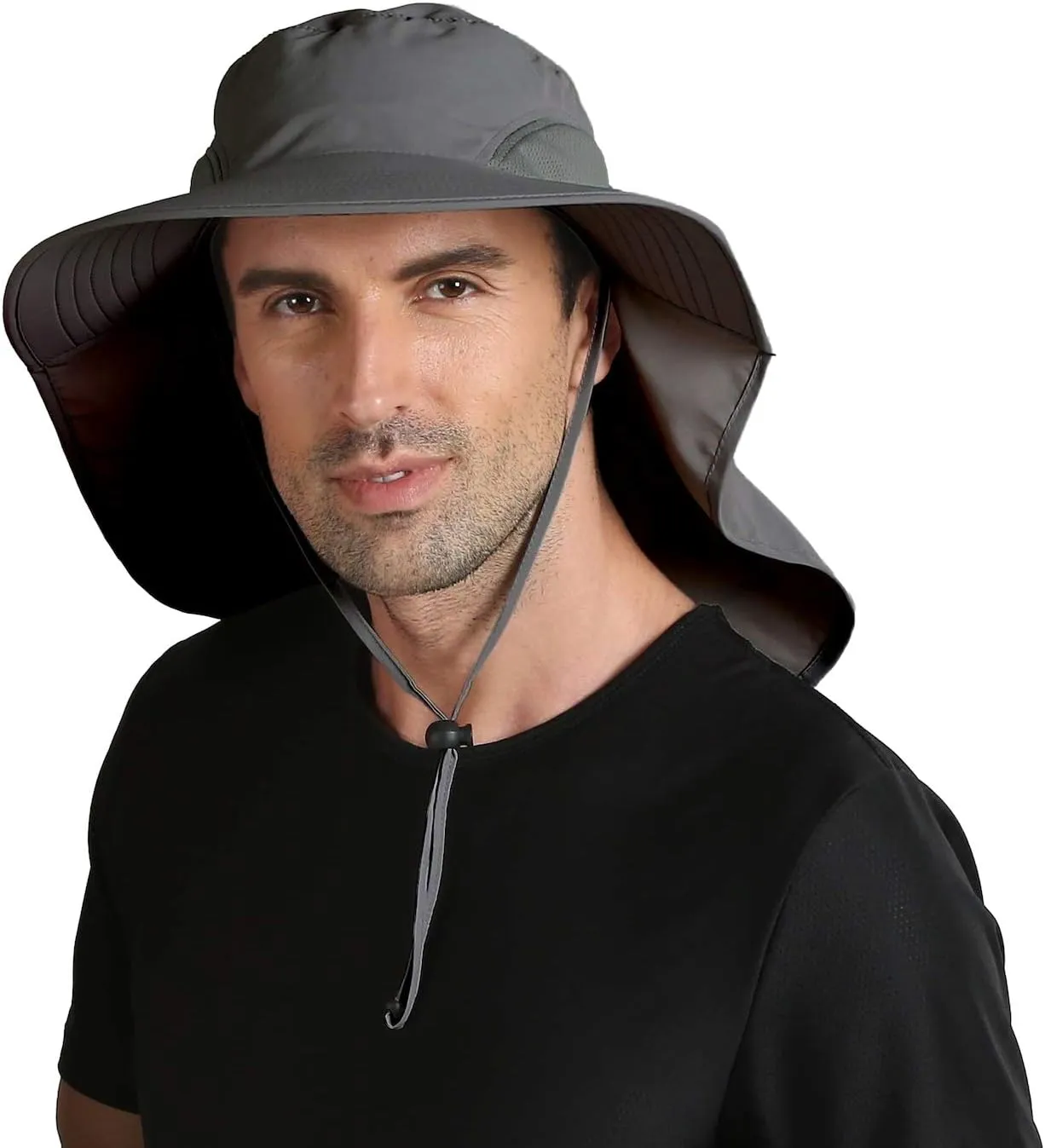 Home Prefer Outdoor UPF50  Sun Hat Wide Brim Mesh Fishing Hat with Neck Flap
