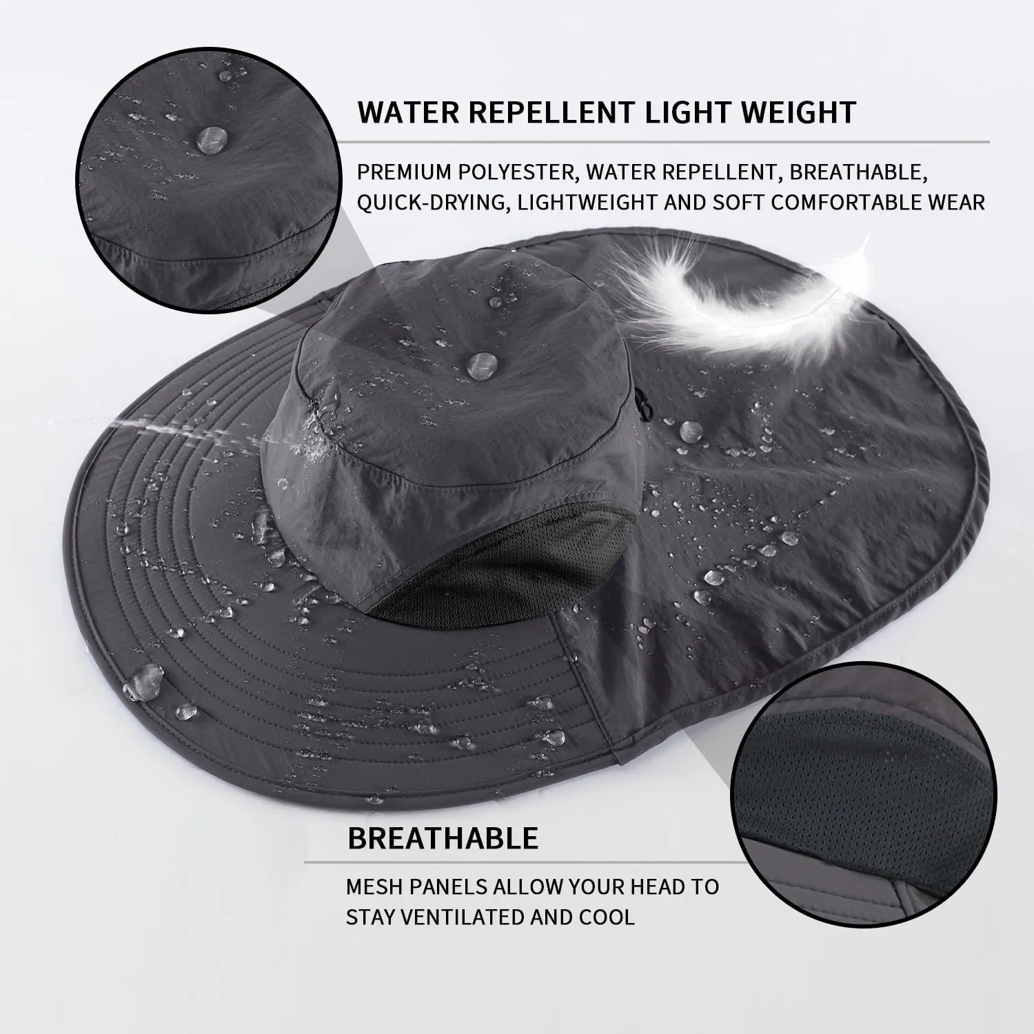 Home Prefer Outdoor UPF50  Sun Hat Wide Brim Mesh Fishing Hat with Neck Flap