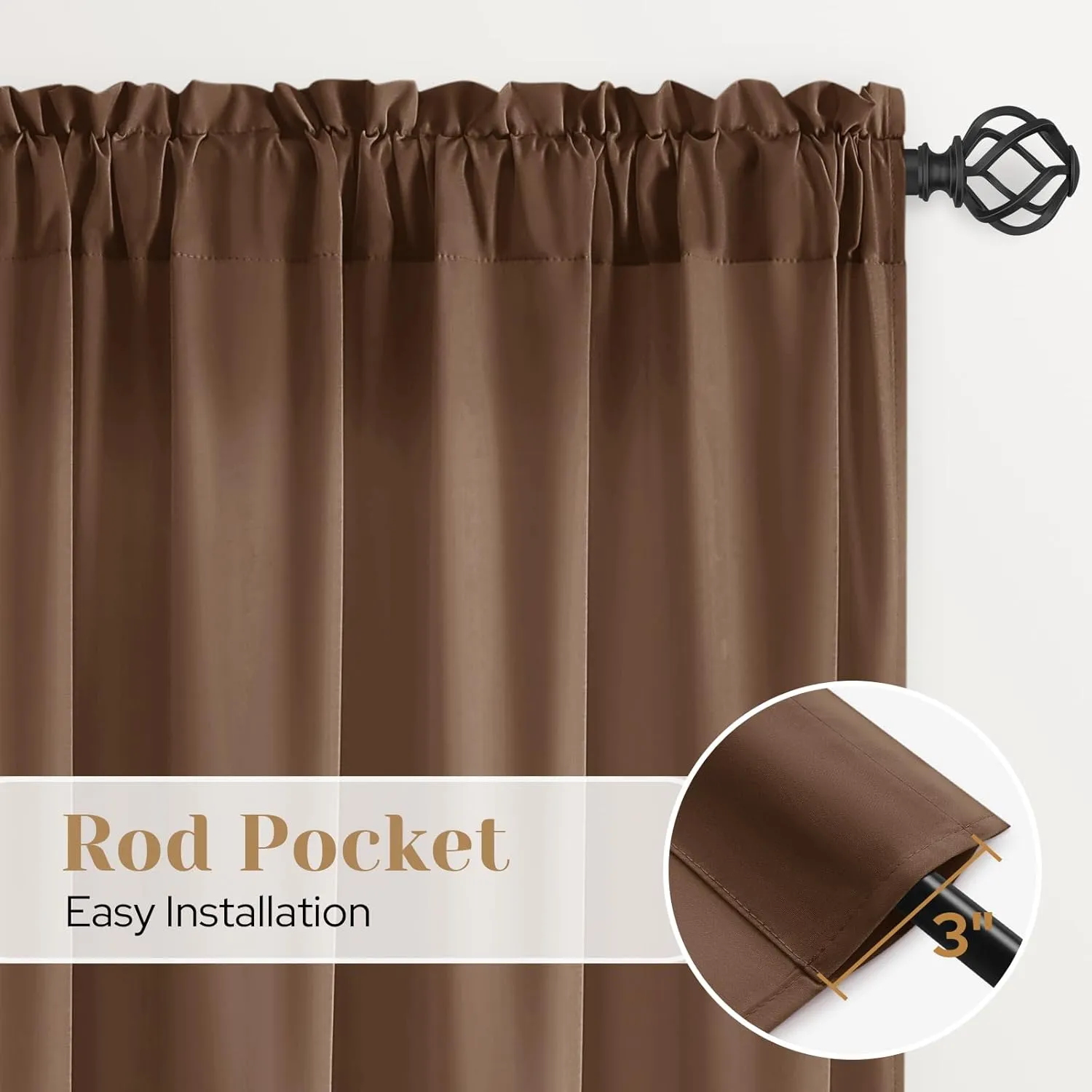 HOMEIDEAS Non-See-Through Brown Privacy Sheer Curtains, 52 X 84 Inches Long 2 Panels Sheer Curtains Light Filtering Window Drapes for Bedroom Living Room