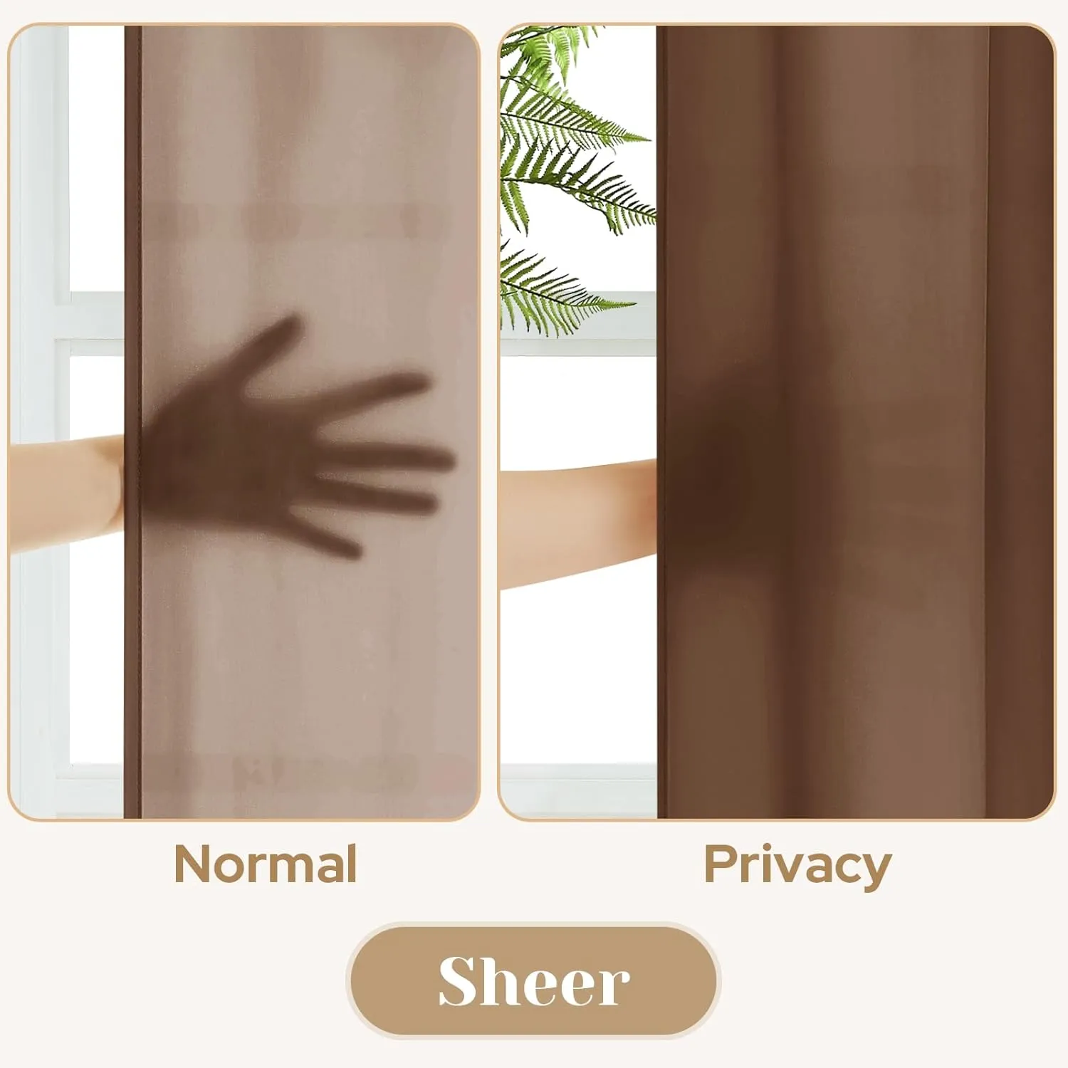 HOMEIDEAS Non-See-Through Brown Privacy Sheer Curtains, 52 X 84 Inches Long 2 Panels Sheer Curtains Light Filtering Window Drapes for Bedroom Living Room