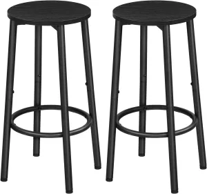 HOOBRO Bar Stools, Bar Stools Set of 2, Counter Height Stools with Footrest, Breakfast Barstools, Sturdy Steel Frame, for Dining Room, Kitchen Island, Party, Easy Assembly, Black BK03BY01N1