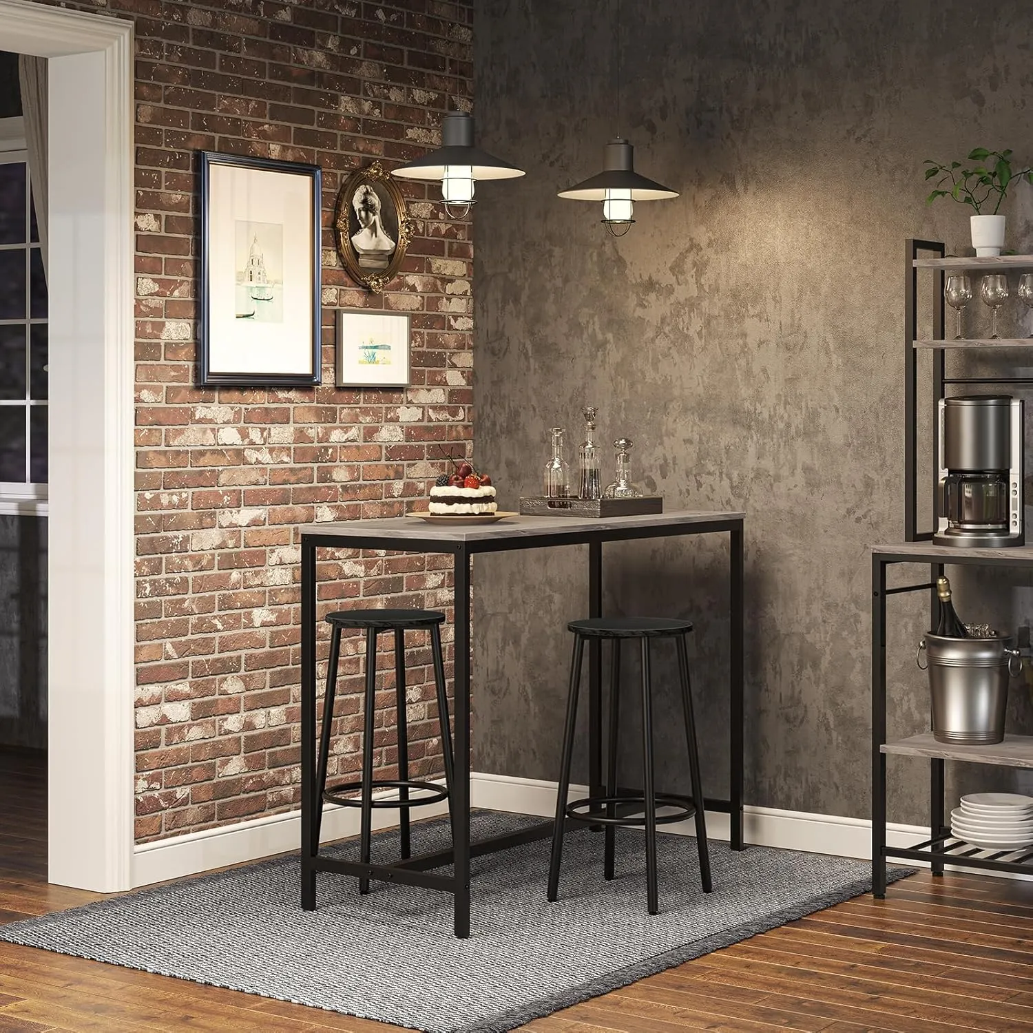 HOOBRO Bar Stools, Bar Stools Set of 2, Counter Height Stools with Footrest, Breakfast Barstools, Sturdy Steel Frame, for Dining Room, Kitchen Island, Party, Easy Assembly, Black BK03BY01N1