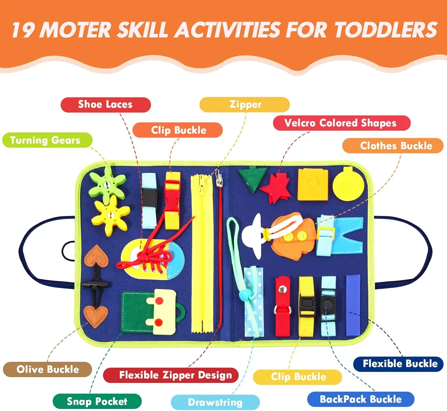 Hooku Busy Board for 1 Year Old, Montessori Sensory Toys for Toddlers 1-3, Fine Motor Learning Activities, Toddler Travel Toys, Birthday Gifts for Baby Boy or Girl