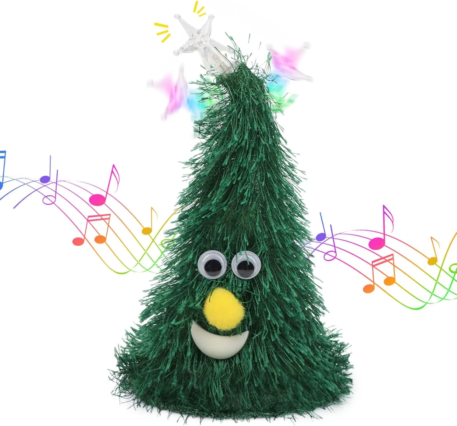 Hopearl Singing Dancing Christmas Tree Twinkling Star Rockin Electric Interactive Animated Toy Plush Buddy Gift for Toddlers, 7''